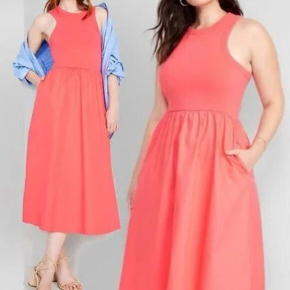 Old Navy Coral A-Line Halter Midi Dress Size Large - Picture 8 of 8